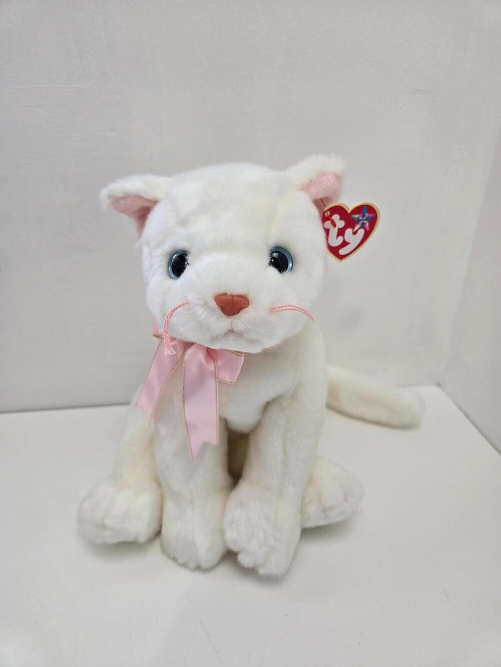 TY Beanie Buddy “Flip” the Super Cute White Cat Plush With Pink Bow! (11 inch)